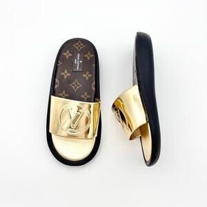 Louis Vuitton Sunbath LV Monogram Metallic Slip On Slides Sandals 36